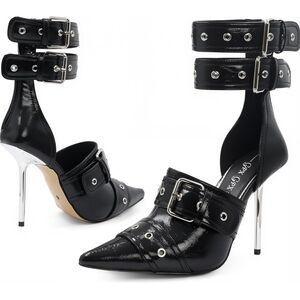 Black Stiletto Heels with Buckle Detail